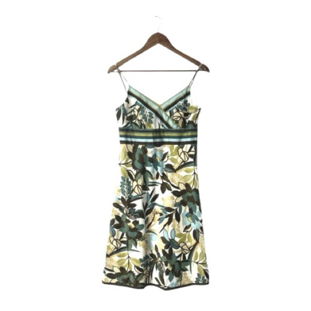 Ann Taylor Floral A-Line Midi Dress Vacation Cruise Summer Blue Brown Size 6